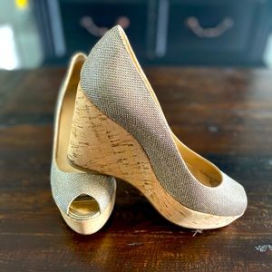 Stuart Weitzman Glitter Textured Cork Wedge